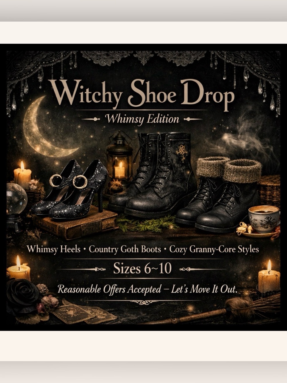 Witchy Shoe Drop Whimsy Edition Black Ankle Boots